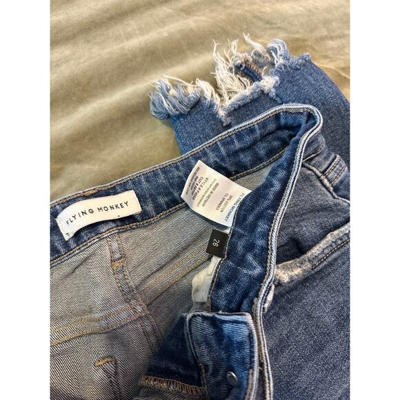 Flying Monkey High Rise Medium Wash Straight Leg Fray Hem Jeans 26 - Picture 3 of 6